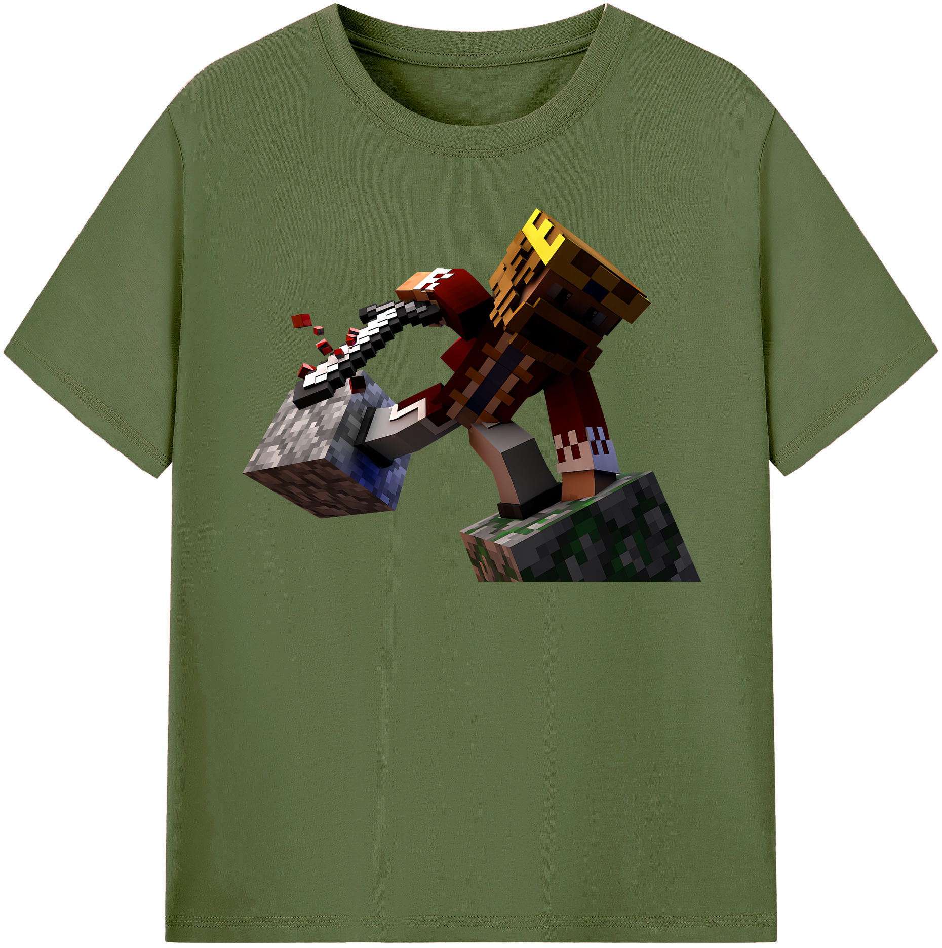 （画像用） マインクラフト ブロックの世界 Minecraft MC Block world 綿100％半袖Tシャツ（フロントプリント）